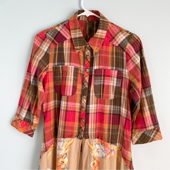 S O L D : Anthropologie Aratta Silent Journey Flannel Plaid Floral Dress - Picture 3 of 17